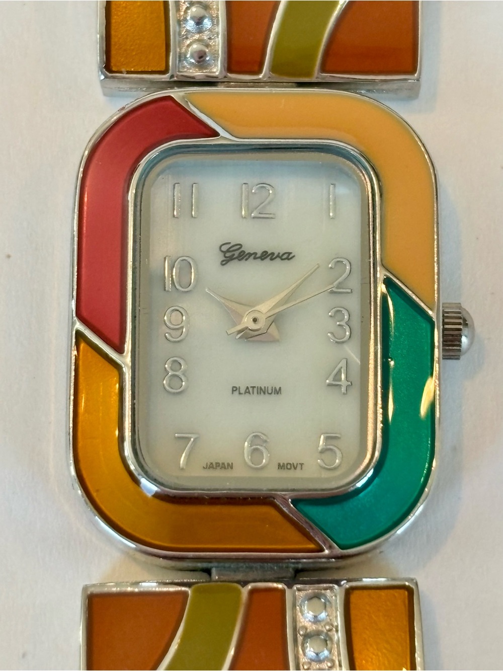Geneva Platinum Colorful Mod Geometric Bracelet Watch Retro Enamel Style